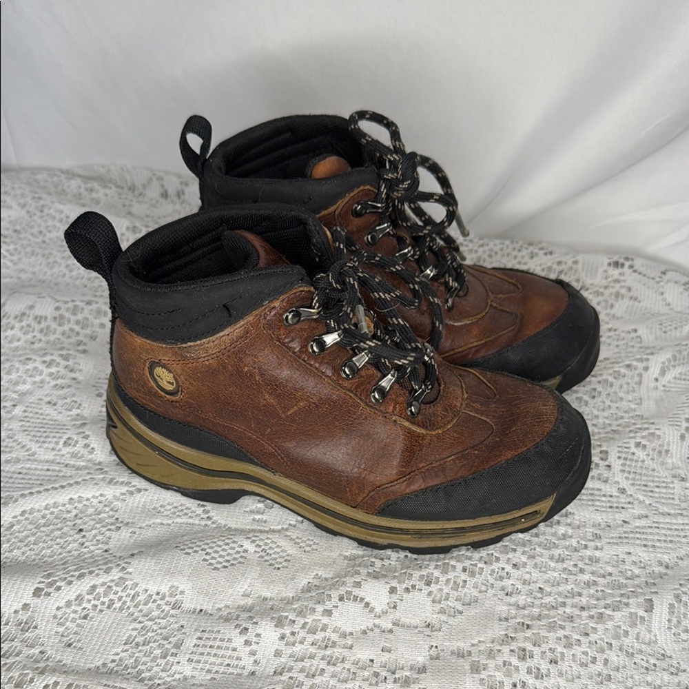Timberland Pawtucket at brown leather high top waterproof hiking boots sz 1 Y